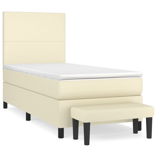 vidaXL Sommier &agrave; lattes de lit avec matelas Cr&egrave;me 90x200 cm Similicuir