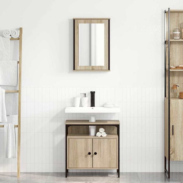 vidaXL Ensemble de mobilier de salle de bain avec &eacute;tag&egrave;re 2 pcs Marron