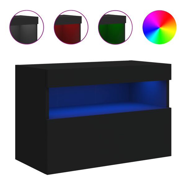 vidaXL Meuble TV mural avec lumi&egrave;res LED noir 60x30x40 cm