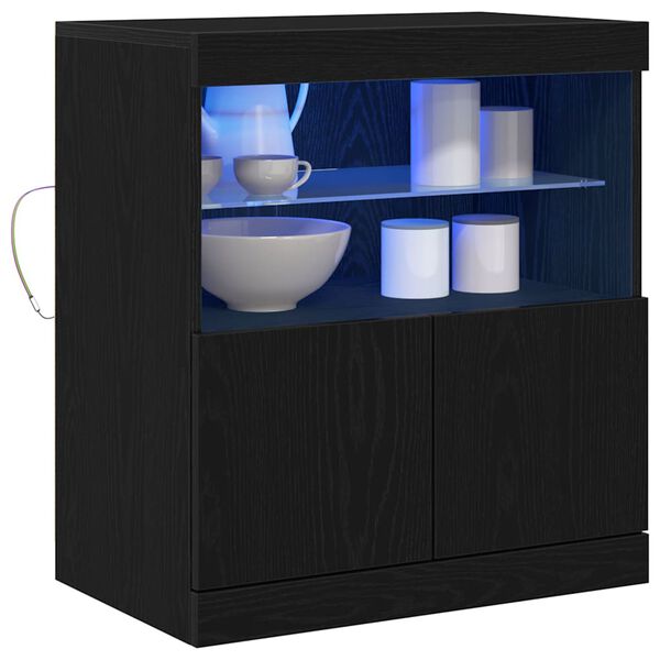 vidaXL Buffet LED Noir 60,5 x 37 x 67 cm Bois d'ing&eacute;nierie