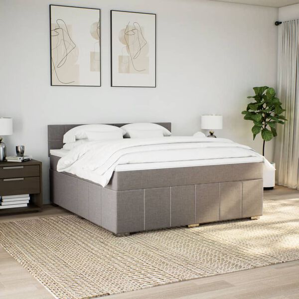 vidaXL Sommier &agrave; lattes de lit avec matelas Taupe 180x200 cm Tissu