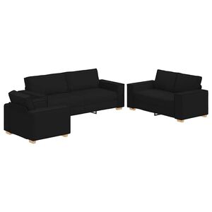 vidaXL Canap&eacute; 3 pc Noir Tissu en lin m&eacute;lang&eacute;