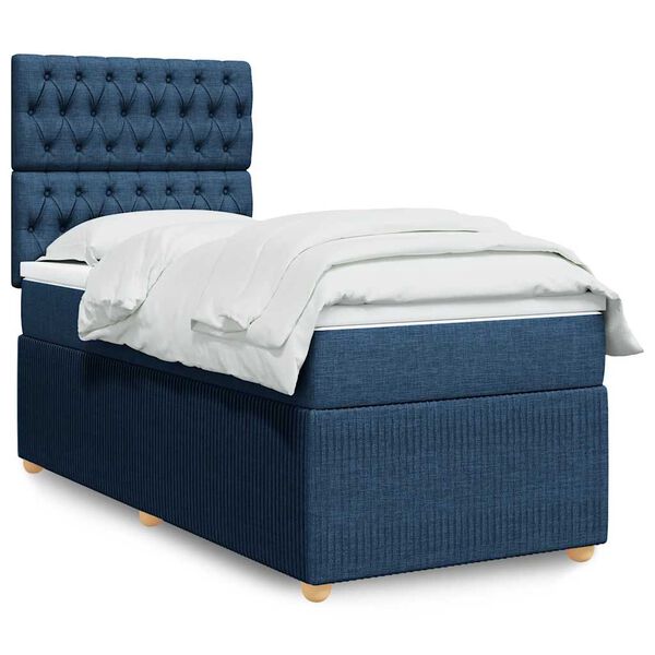 vidaXL Sommier à lattes de lit avec matelas Bleu 90x190 cm Tissu
