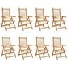 vidaXL Fauteuils pliants inclinables, 8 pi&egrave;ces, beige, en bois d'acacia massif
