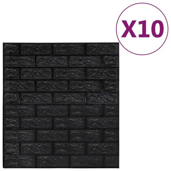vidaXL Papier peint 3D autoadh&eacute;sif Briques 10 pcs Noir