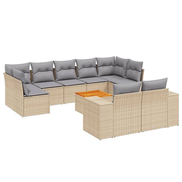 vidaXL Salon de jardin avec coussins 10 pcs beige r&eacute;sine tress&eacute;e