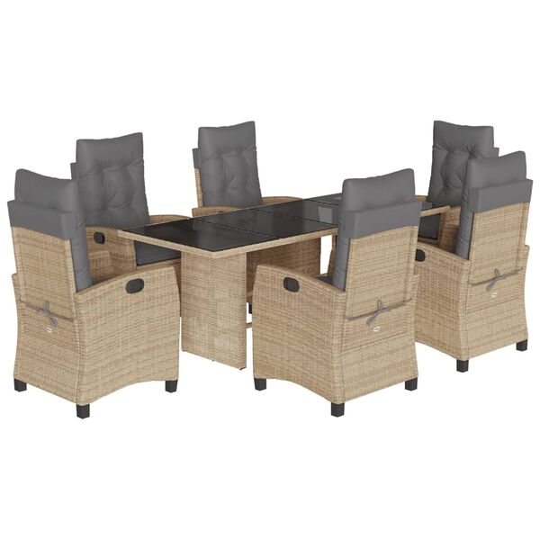 vidaXL Ensemble &agrave; manger de jardin coussins 7 pcs m&eacute;lange beige rotin