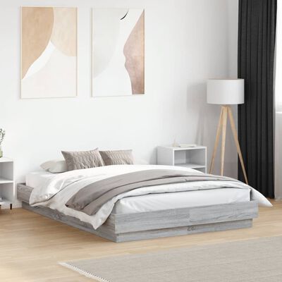 vidaXL Cadre de lit avec LED sans matelas sonoma gris 140x190 cm