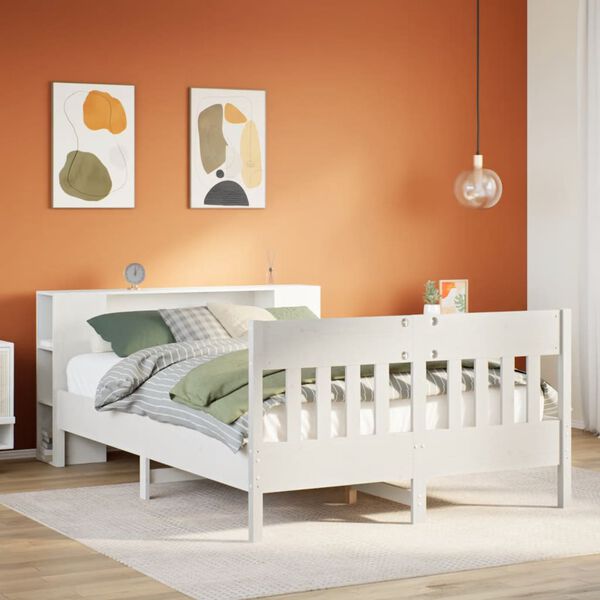 vidaXL Lit biblioth&egrave;que sans matelas blanc 140x190 cm bois pin massif