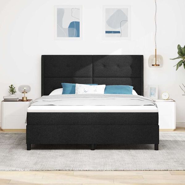 vidaXL Lit &agrave; ressorts avec matelas Noir 180 x 200 cm tissu