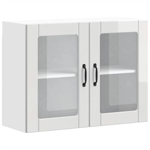 vidaXL Armoire murale cuisine avec porte vitr&eacute;e Lucca blanc brillant