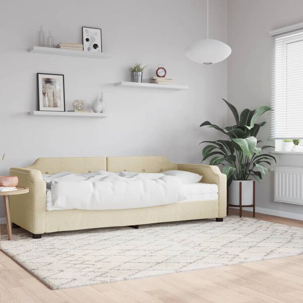 vidaXL Lit de jour avec matelas cr&egrave;me 100x200 cm tissu