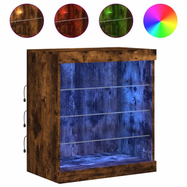 vidaXL Buffet avec lumi&egrave;res LED ch&ecirc;ne fum&eacute; 60,5x37x67 cm