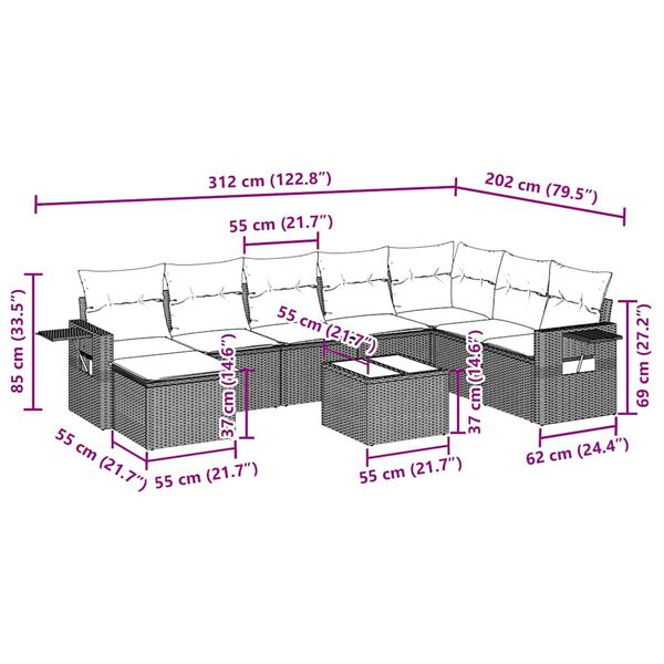 vidaXL Salon de jardin 9 pcs avec coussins gris clair r&eacute;sine tress&eacute;e