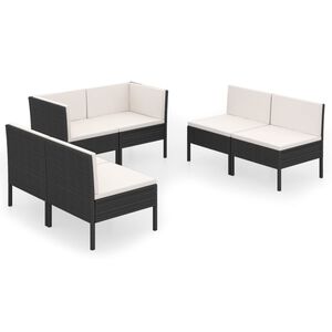 vidaXL Salon de jardin 6 pcs avec coussins r&eacute;sine tress&eacute;e noir