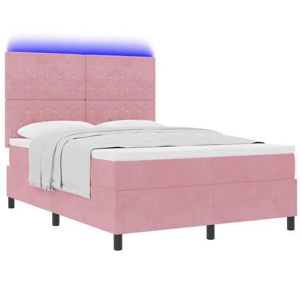 vidaXL Lit &agrave; ressort LED avec matelas Rose 140 x 200 cm tissu