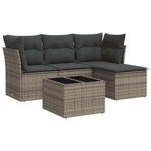 vidaXL Salon de jardin 5 pcs avec coussins gris r&eacute;sine tress&eacute;e
