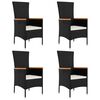 vidaXL Ensemble &agrave; manger de jardin coussins 5pcs Noir R&eacute;sine tress&eacute;e