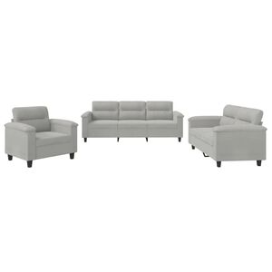 vidaXL Ensemble de canap&eacute;s 3 pcs coussins gris clair tissu microfibre