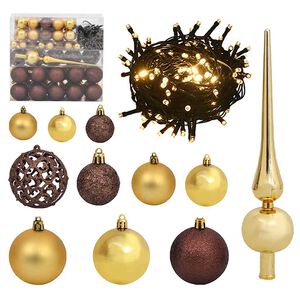 vidaXL Set de boules de No&euml;l avec pic et 300 LED 120pcs Dor&eacute; et bronze