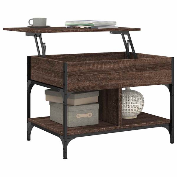 vidaXL Table basse ch&ecirc;ne marron 70x50x50 cm bois d'ing&eacute;nierie et m&eacute;tal
