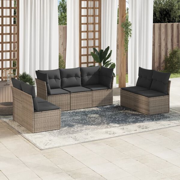 vidaXL Salon de jardin avec coussins 7 pcs gris r&eacute;sine tress&eacute;e