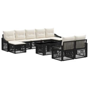 vidaXL Ensemble de canap&eacute; de jardin 10 pc Noir et blanc cr&egrave;me