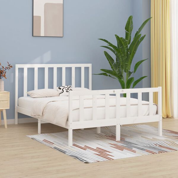 vidaXL Cadre de lit sans matelas blanc 140x200 cm bois massif