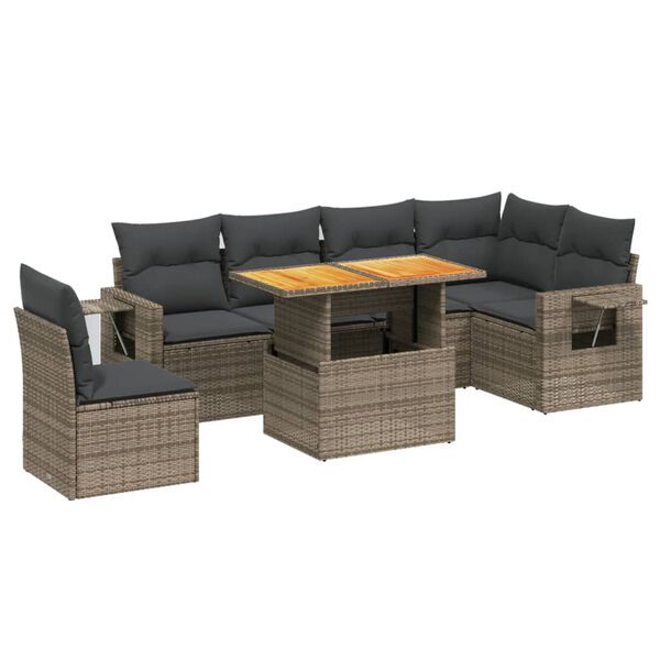 vidaXL Salon de jardin avec coussins 7 pcs gris r&eacute;sine tress&eacute;e