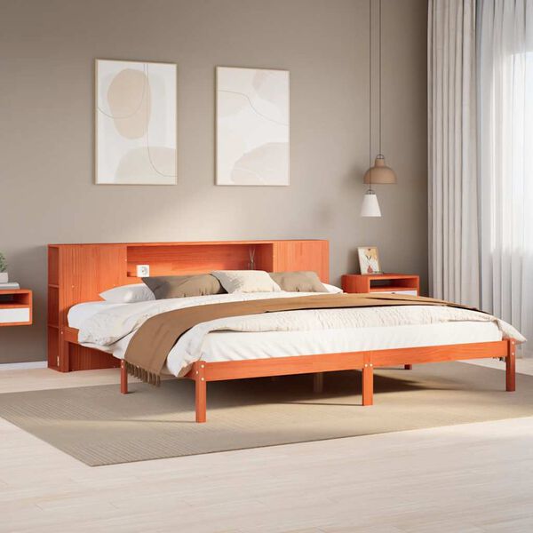 vidaXL Lit biblioth&egrave;que sans matelas cire marron 200x200 cm pin massif