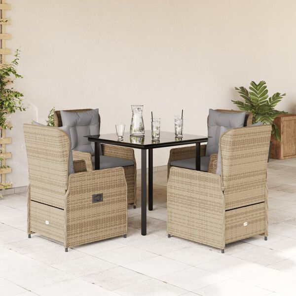 vidaXL Ensemble à manger de jardin avec coussins 5pcs Beige poly rotin