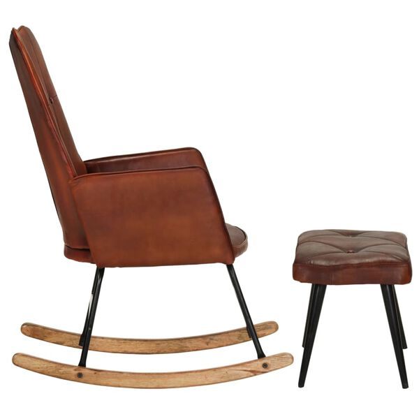 vidaXL Chaise &agrave; bascule avec repose-pied Marron Cuir v&eacute;ritable