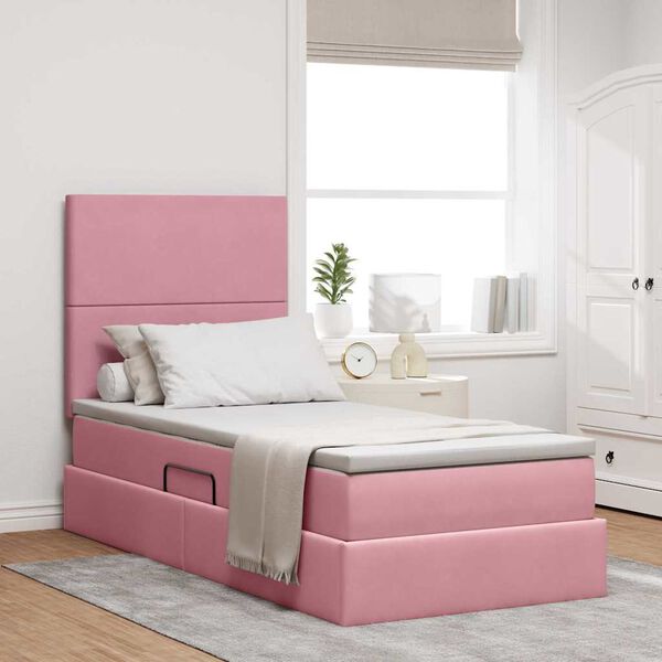 vidaXL Lit avec rangement et matelas Rose 90 x 200 cm Velours