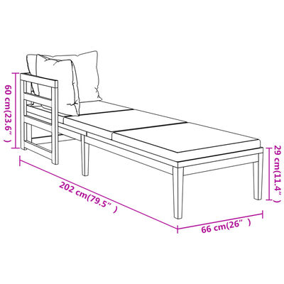 vidaXL Chaises longues coussins gris foncé lot de 2 Bois acacia solide