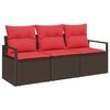vidaXL Ensemble de canap&eacute; de jardin 3 pcs Marron et rouge polyrotin