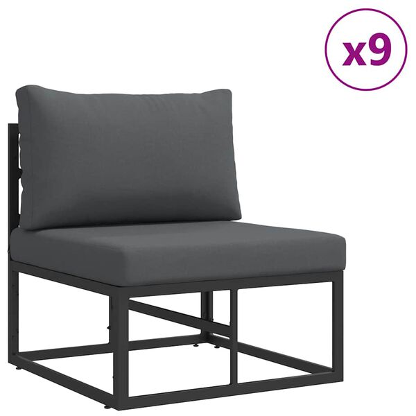 vidaXL Ensemble de canap&eacute; de jardin avec coussin 14 pcs Noir Aluminium