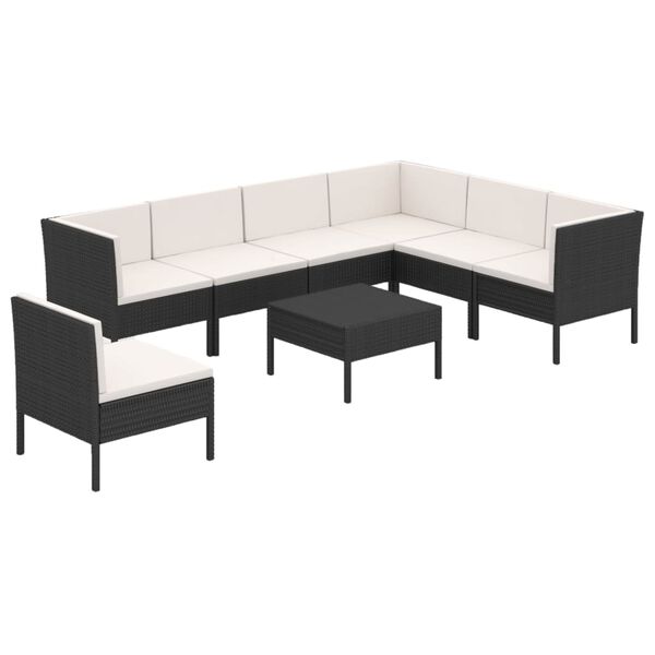 vidaXL Salon de jardin 8 pcs avec coussins r&eacute;sine tress&eacute;e noir