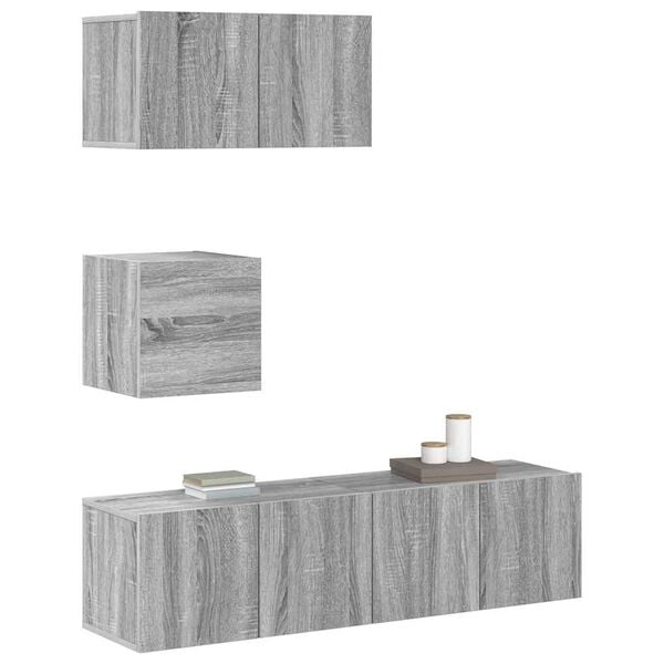vidaXL Ensemble de meubles TV 4 pcs Sonoma gris Bois d'ing&eacute;nierie