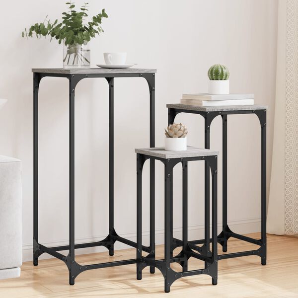 vidaXL Tables d&rsquo;appoint gigognes 3 pcs sonoma gris bois d'ing&eacute;nierie