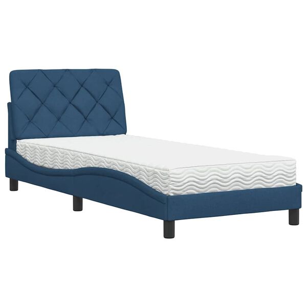 vidaXL Lit avec matelas bleu 90x190 cm tissu