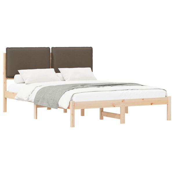 vidaXL Cadre de lit avec t&ecirc;te de lit rembourr&eacute;e Taupe 135 x 190 cm