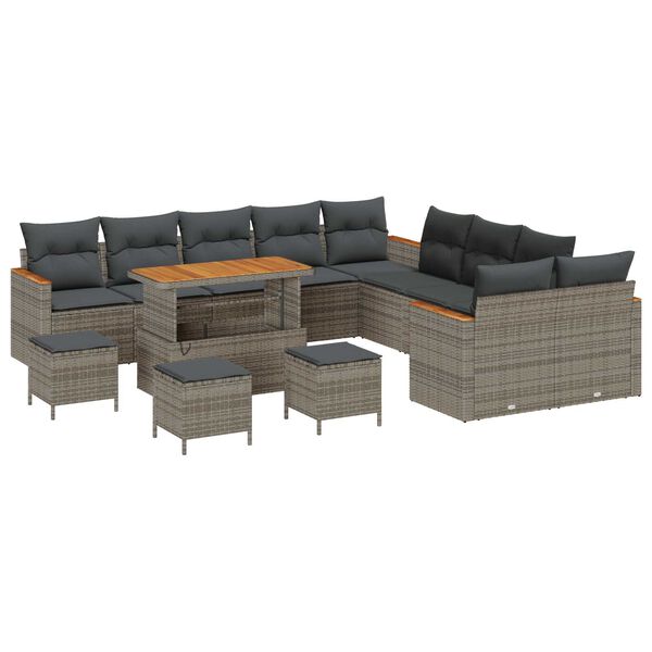 vidaXL Ensemble de canap&eacute; de jardin avec coussin 18 pcs Gris polyrotin