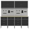 vidaXL Placard de travail 10 pcs Noir Bois d'ing&eacute;nierie et acier