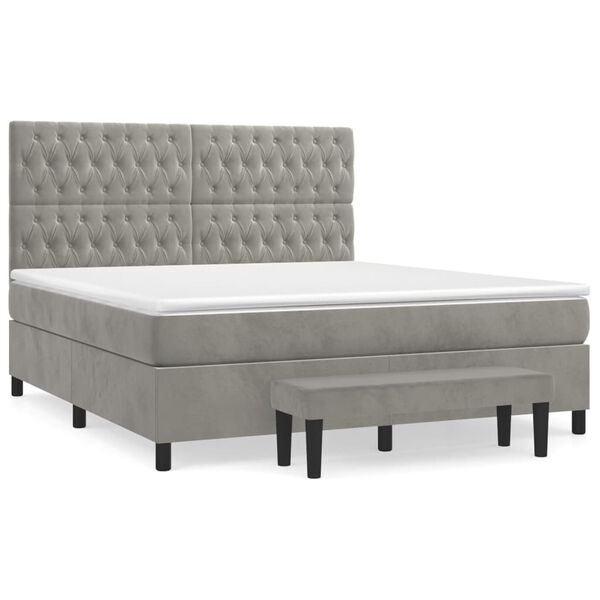 vidaXL Sommier &agrave; lattes de lit et matelas Gris clair 180x200cm Velours