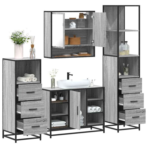 vidaXL Ensemble de meubles de salle de bain 4 pcs sonoma gris