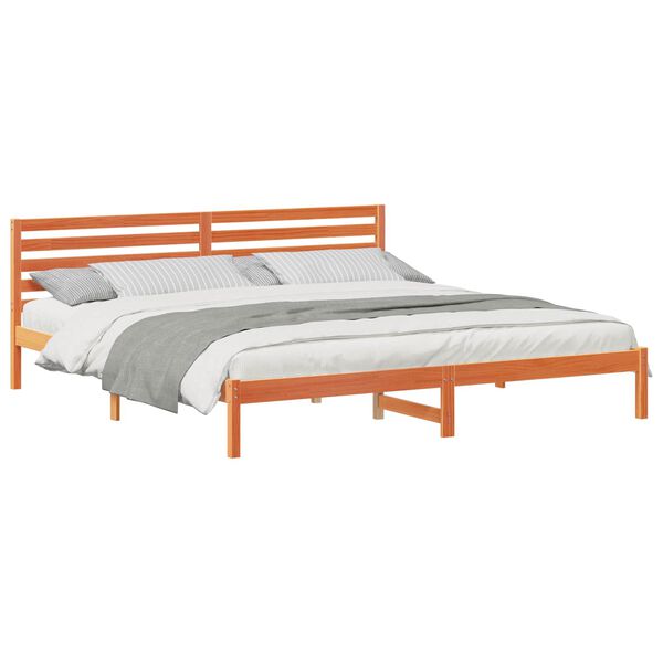 vidaXL Cadre de lit avec t&ecirc;te de lit Brun cire 180 x 220 cm Pin massif
