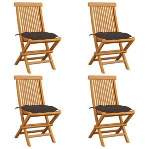 vidaXL Chaises de jardin et coussins taupe lot de 4 Bois teck massif