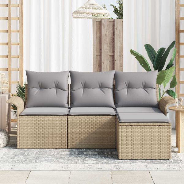 vidaXL Ensemble de canap&eacute; de jardin 4 pcs Beige Poly rotin