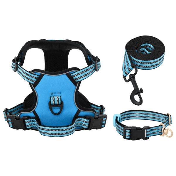 vidaXL Harnais pour chien avec laisse et collier réglables bleu S