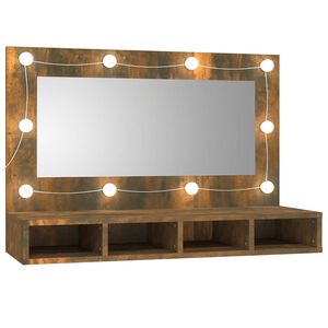 vidaXL Armoire &agrave; miroir avec LED Ch&ecirc;ne fum&eacute; 90x31,5x62 cm